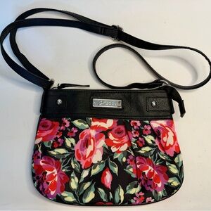 NEW Lily Bloom Crossbody Pink Floral Print Nylon Black Trim 9X7